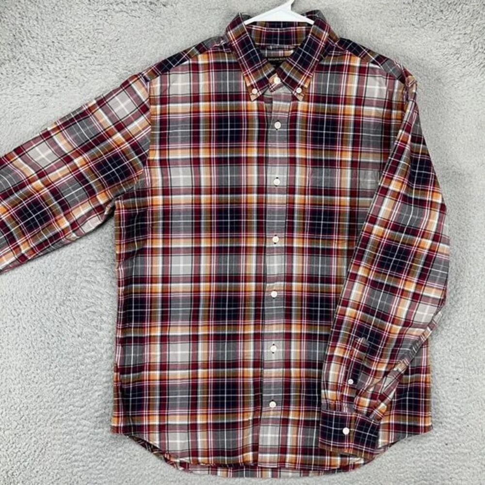 Banana Republic Button Down Shirt Adult Large Red Multi Plaid Long Sleeve Mens